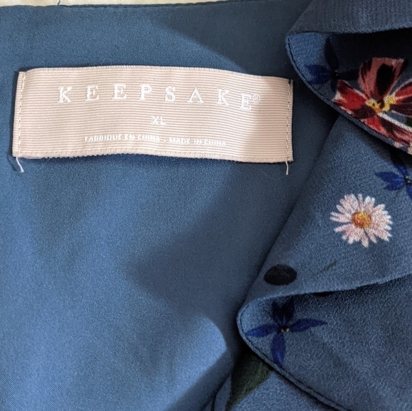 Keepsake Run Free Dark Slate Blue Floral Print Ruffled Long Sleeve Dress xl - Picture 9 of 16